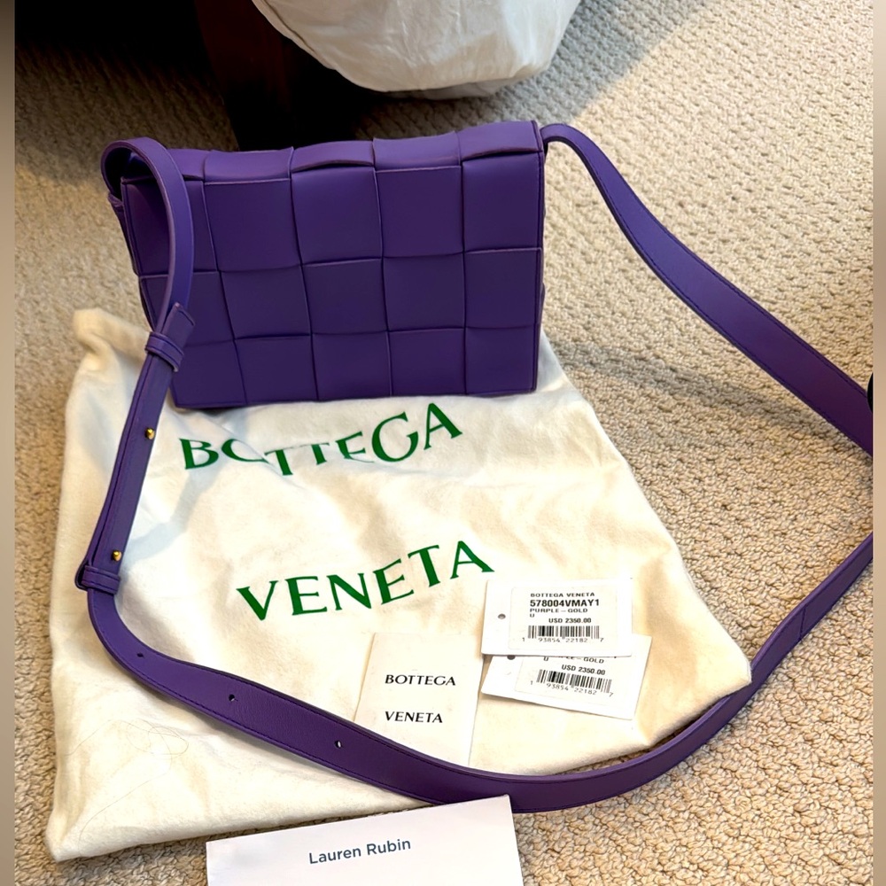 Bottega Veneta cassette purple woven leather crossbody bag